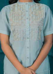 Embroidered Mandarin Collar Neck Shirt With Trousers Co-Ords