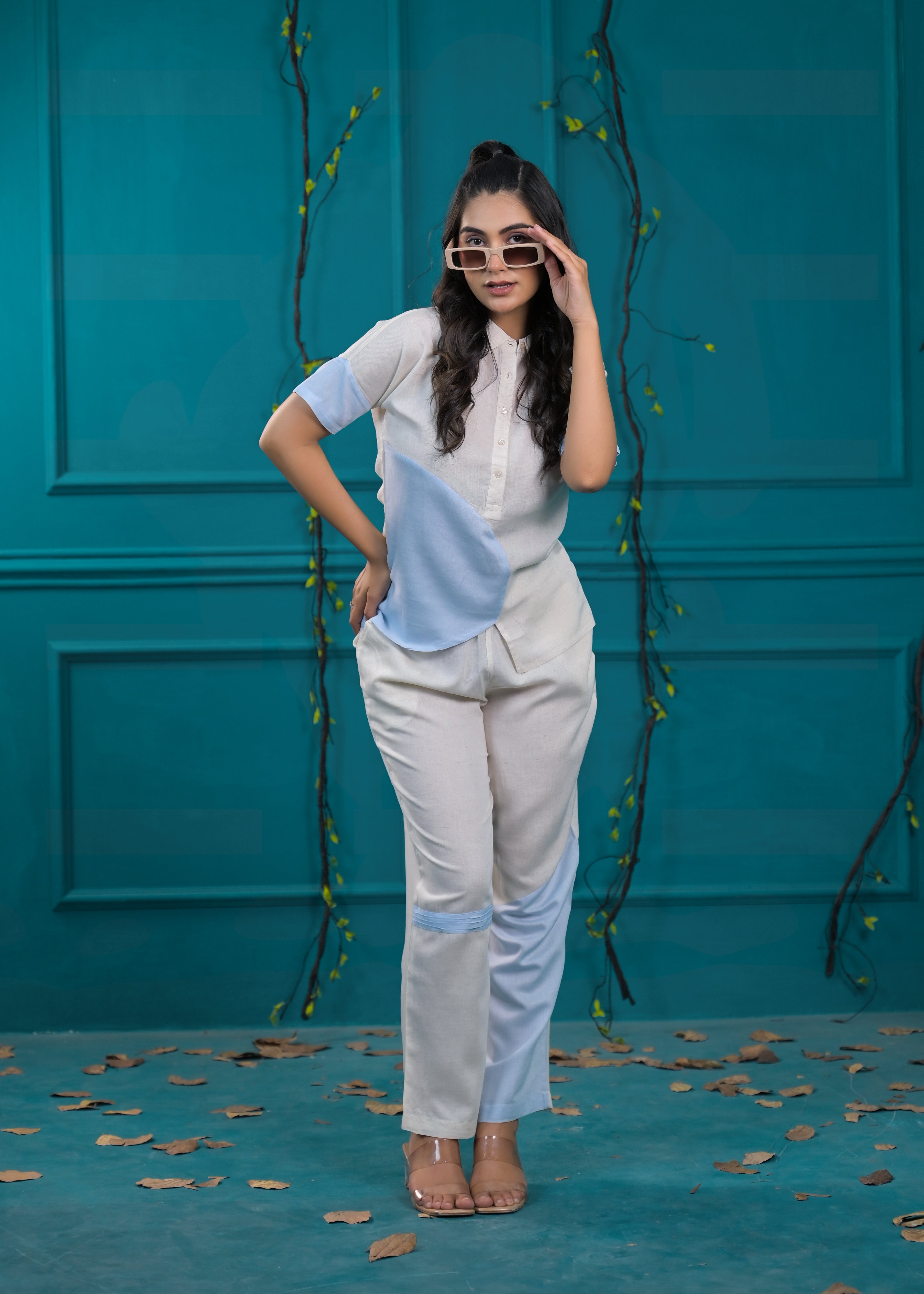 Colorblocked Shirt & Trouser Co-Ords Set