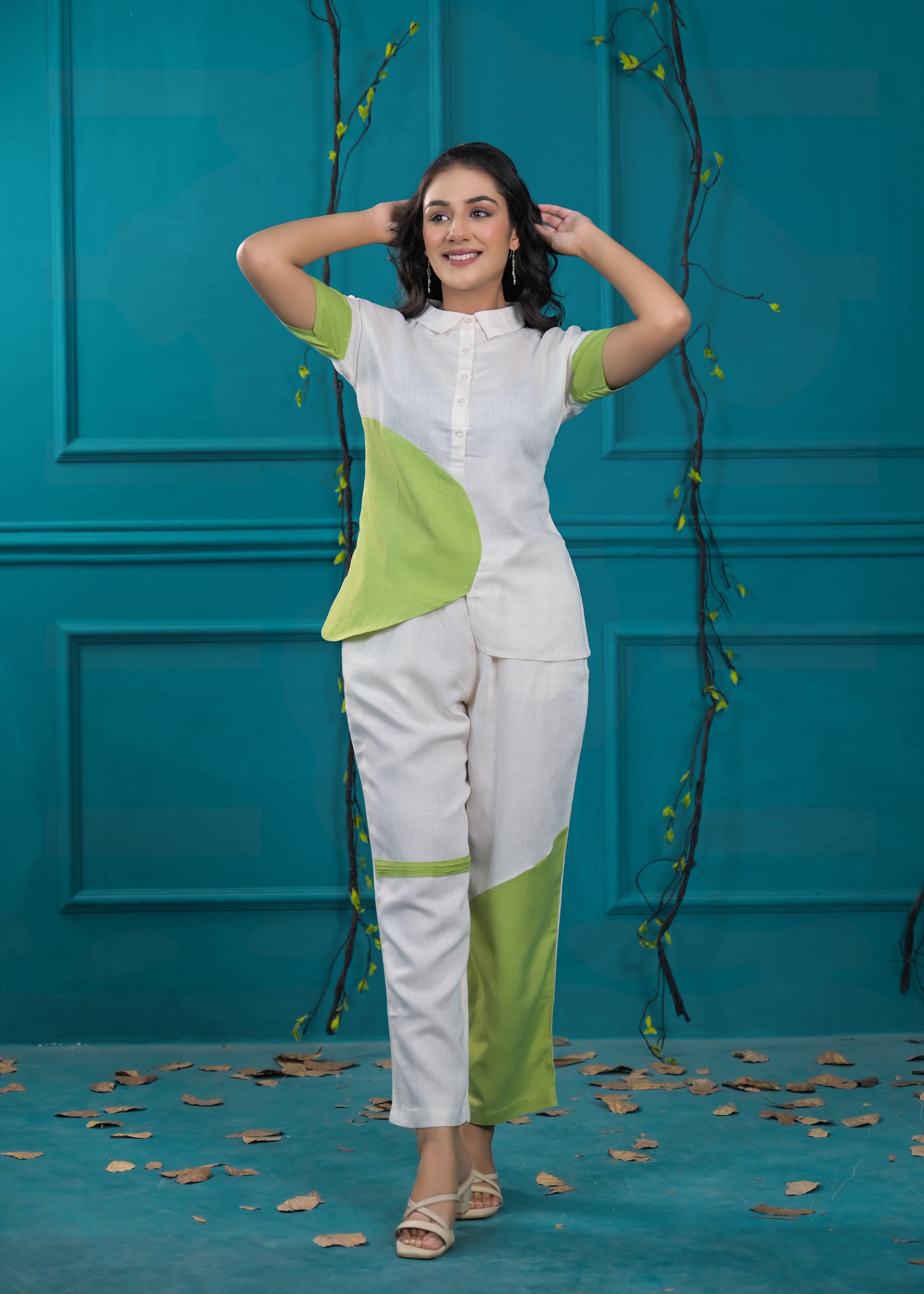 Colorblocked Shirt & Trouser Co-Ords Set