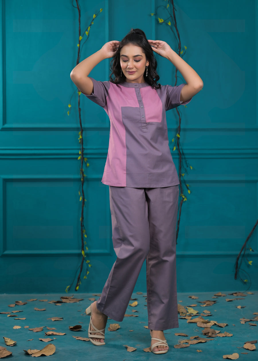 Colorblocked Pure Cotton Top & Trouser Co-Ords