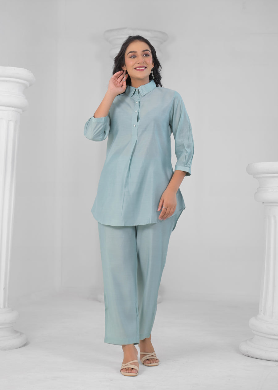 BLUE SOLID PARTY WEAR CORD SET