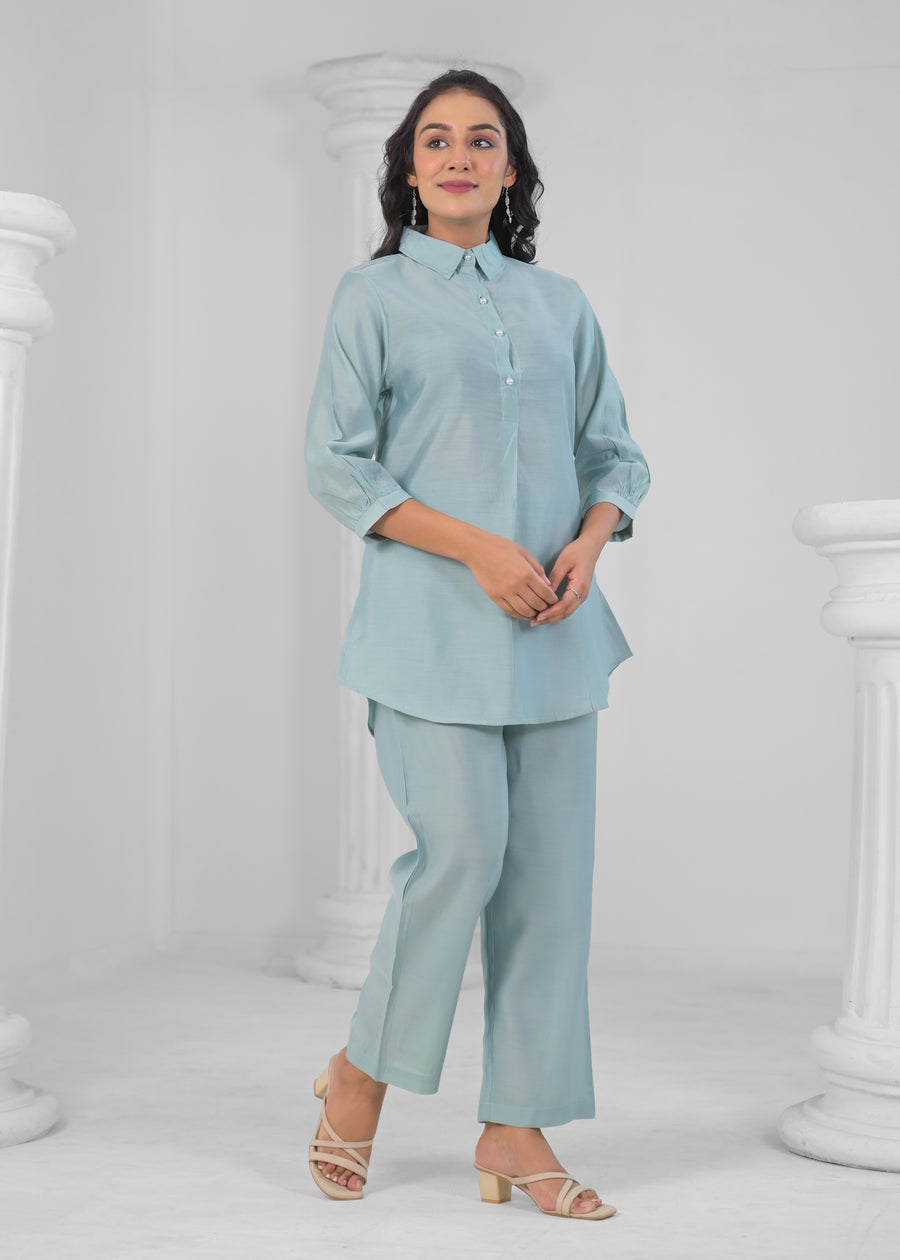 BLUE SOLID PARTY WEAR CORD SET