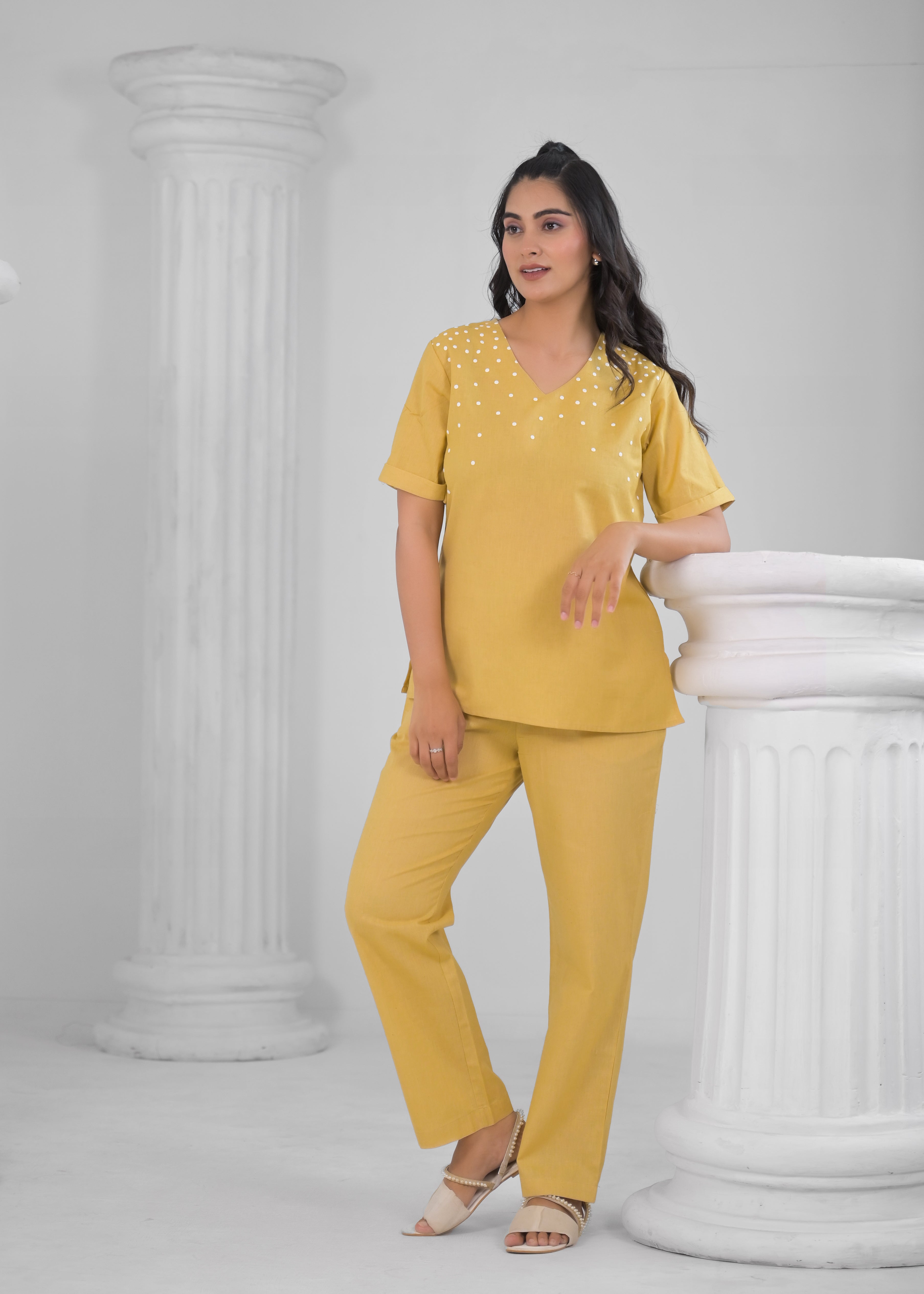 V-Neck Top With Trousers Co-Ords