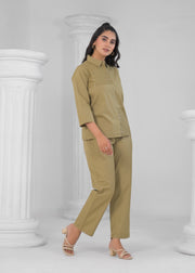 Striped Pure Cotton Shirt Collar Shirt With Trousers Co-Ords Set