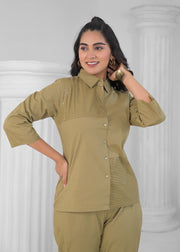 Striped Pure Cotton Shirt Collar Shirt With Trousers Co-Ords Set
