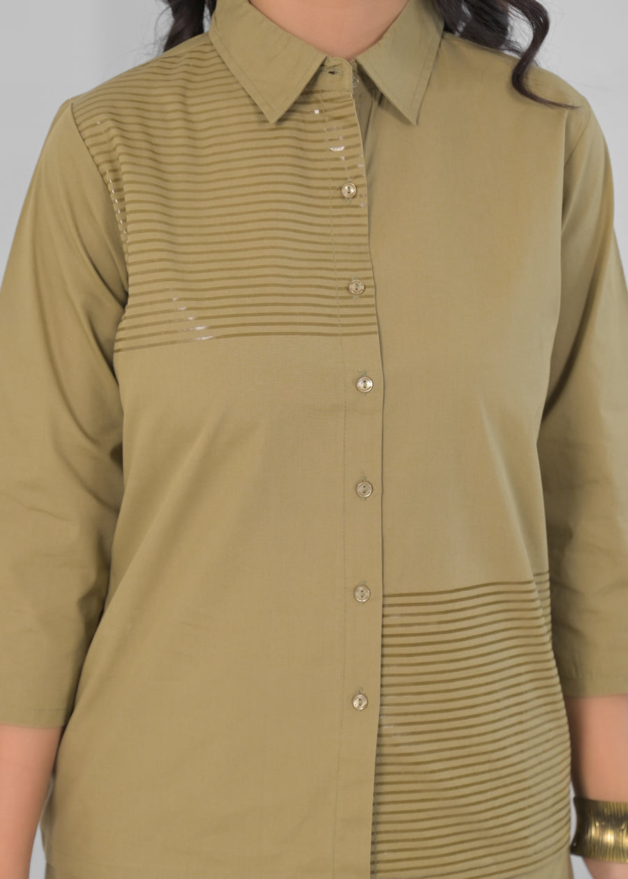 Striped Pure Cotton Shirt Collar Shirt With Trousers Co-Ords Set