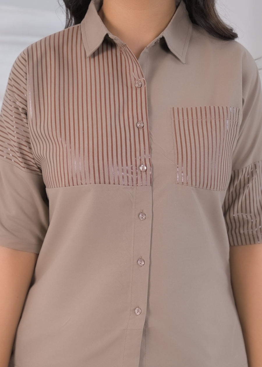 Printed Shirt Collar Shirt With Trousers Co-Ords