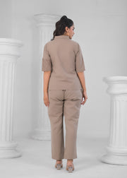 Printed Shirt Collar Shirt With Trousers Co-Ords