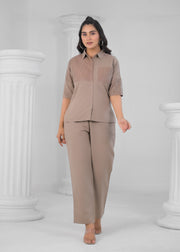 Printed Shirt Collar Shirt With Trousers Co-Ords