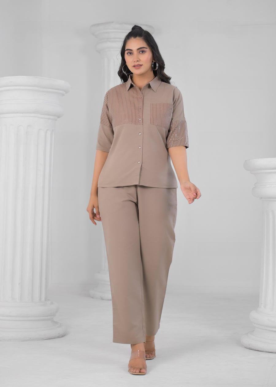 Printed Shirt Collar Shirt With Trousers Co-Ords