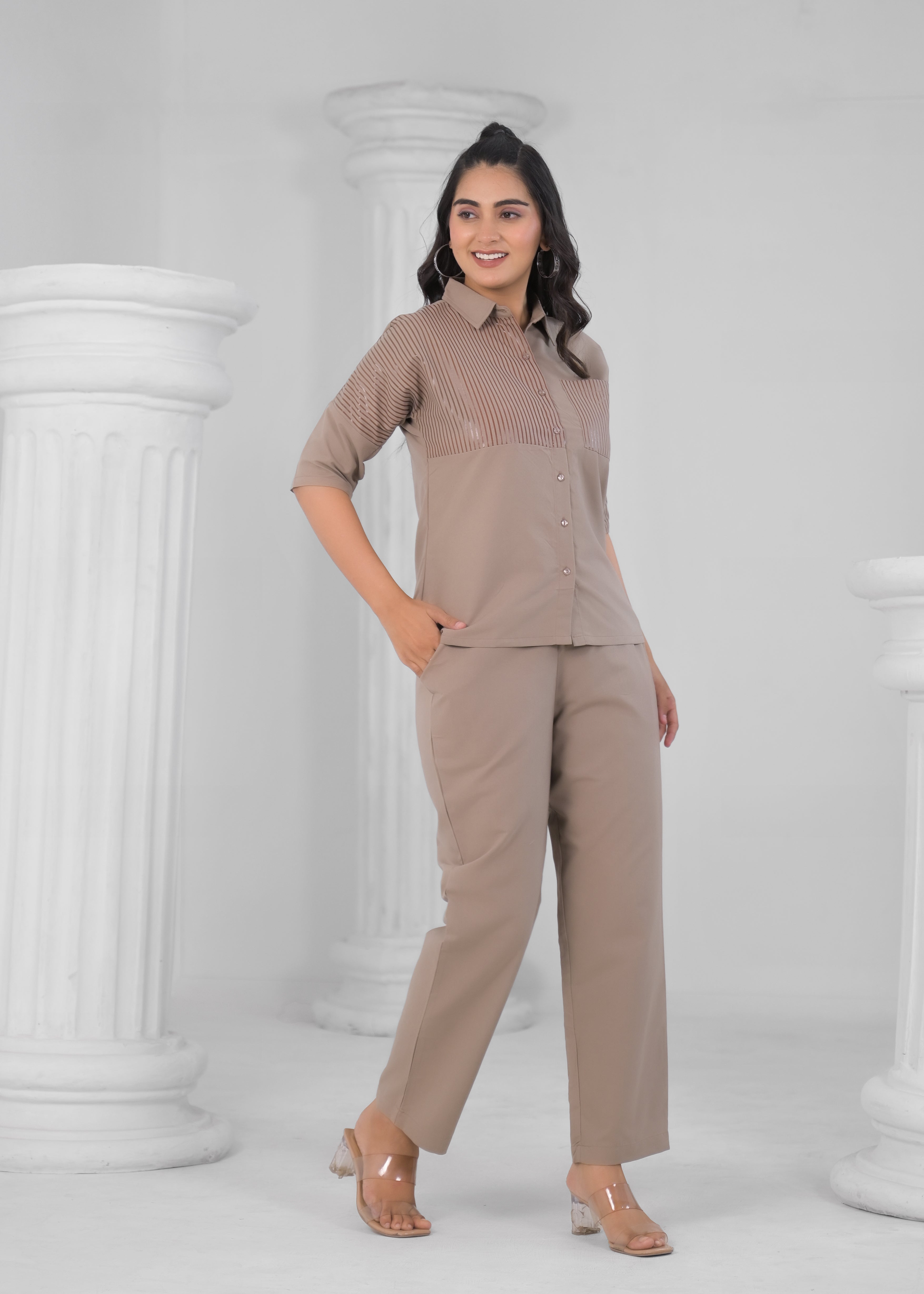 Printed Shirt Collar Shirt With Trousers Co-Ords