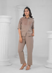 Printed Shirt Collar Shirt With Trousers Co-Ords