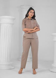 Printed Shirt Collar Shirt With Trousers Co-Ords