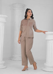 Printed Shirt Collar Shirt With Trousers Co-Ords