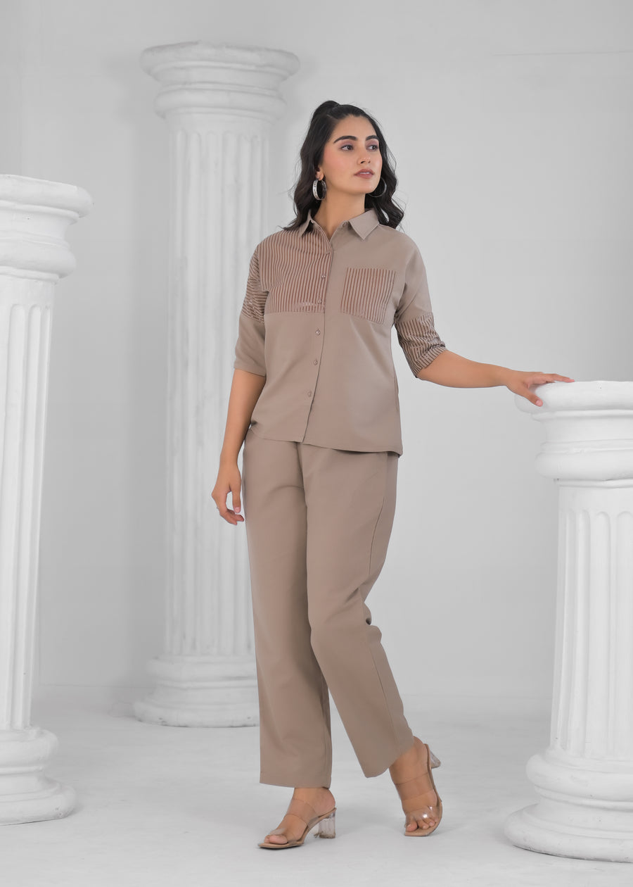 Printed Shirt Collar Shirt With Trousers Co-Ords