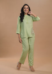 GREEN EMBROIDERY SUIT SET