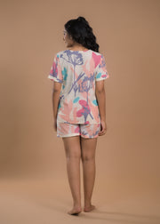 Women Abstract Printed T-Shirt & Shorts Night suit
