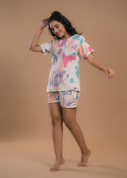 Women Abstract Printed T-Shirt & Shorts Night suit