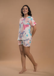 Women Abstract Printed T-Shirt & Shorts Night suit