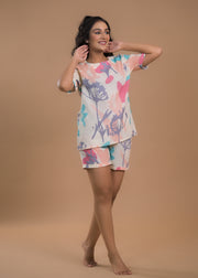 Women Abstract Printed T-Shirt & Shorts Night suit