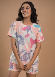 Women Abstract Printed T-Shirt & Shorts Night suit