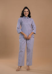 Striped Pure Cotton Shirt Collar Shirt With Trousers Co-Ords Set