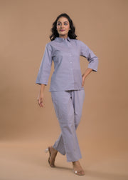 Striped Pure Cotton Shirt Collar Shirt With Trousers Co-Ords Set