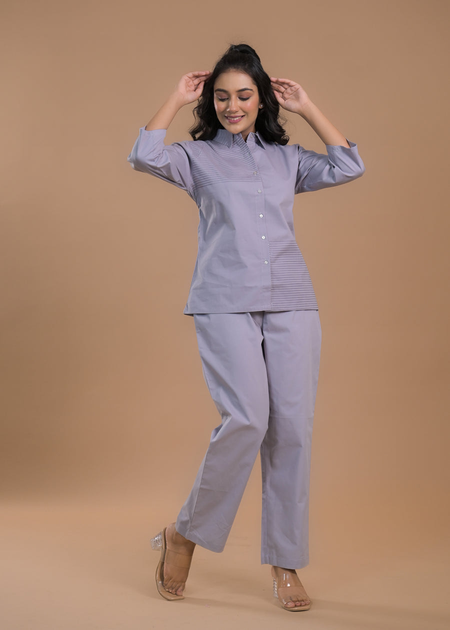Striped Pure Cotton Shirt Collar Shirt With Trousers Co-Ords Set
