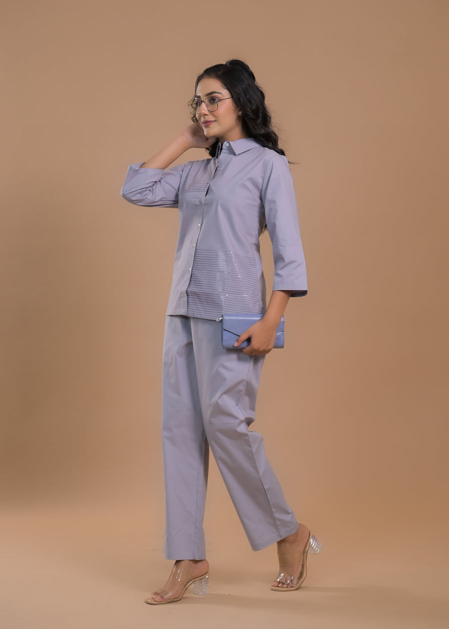 Striped Pure Cotton Shirt Collar Shirt With Trousers Co-Ords Set