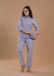 Striped Pure Cotton Shirt Collar Shirt With Trousers Co-Ords Set