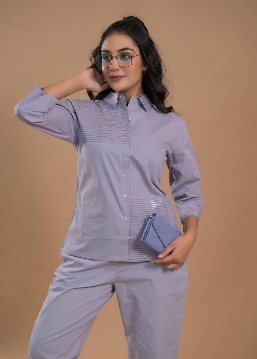 Striped Pure Cotton Shirt Collar Shirt With Trousers Co-Ords Set