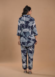 Black leaf print casual cord set