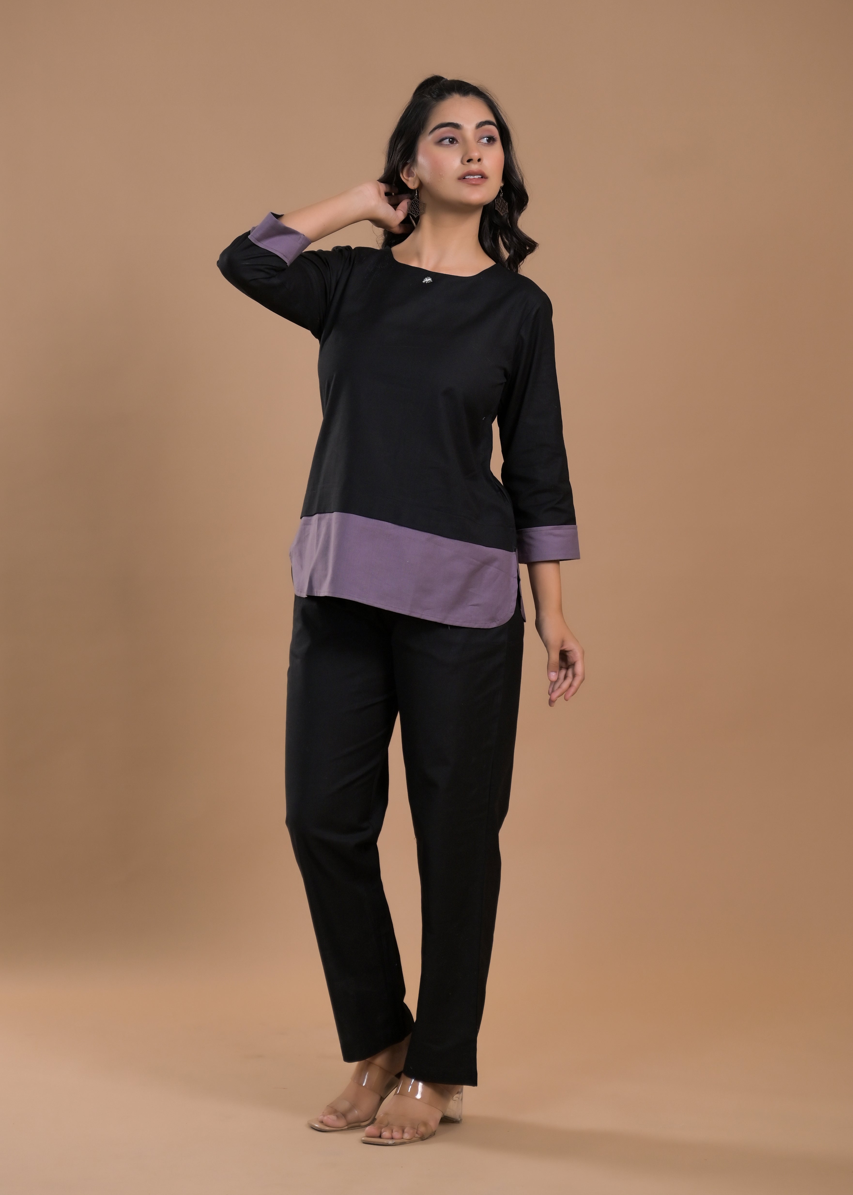 Round Neck Cotton Tunic With Trousers Co-Ords