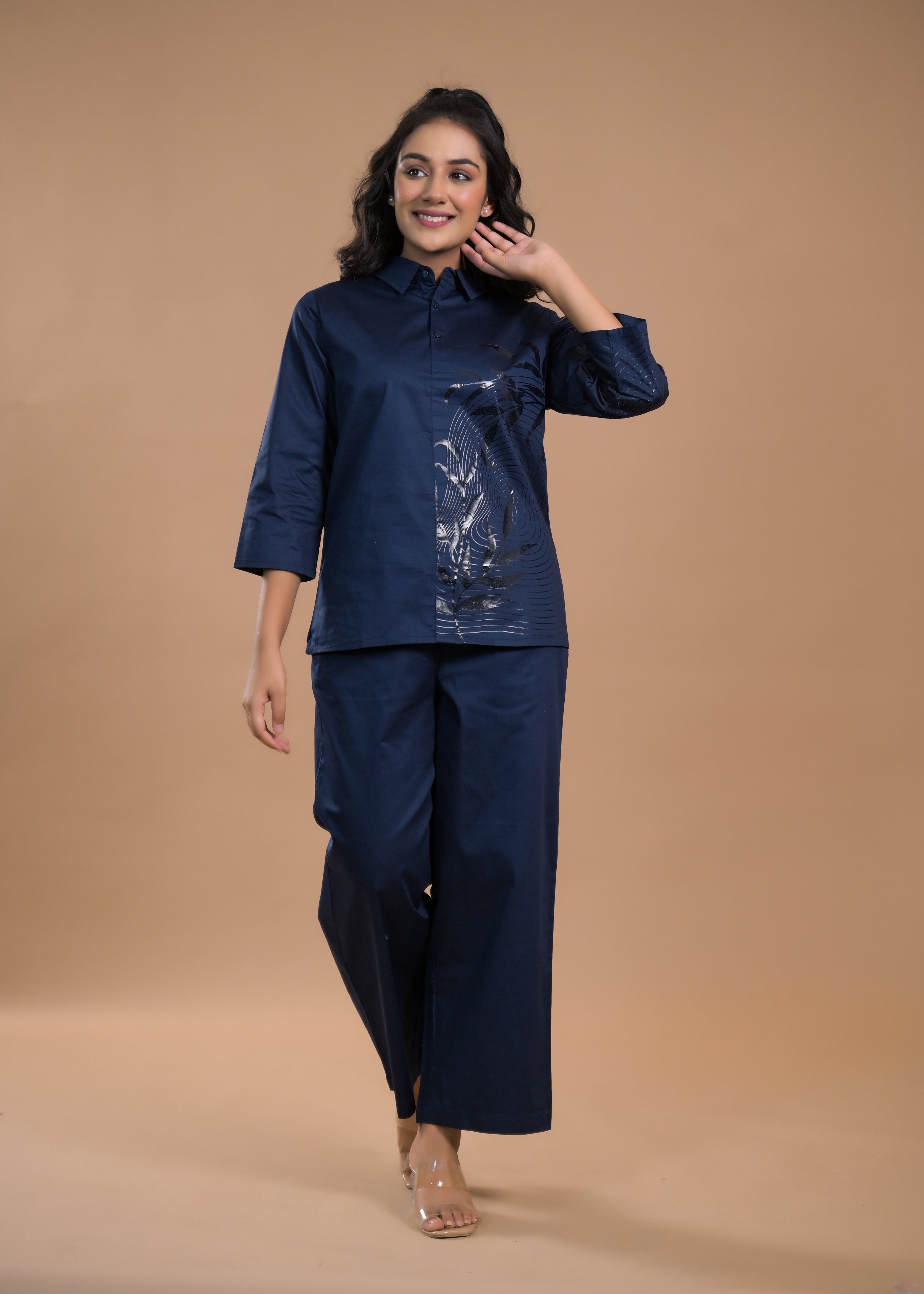 Printed Shirt Collar Shirt With Trousers Co-Ords Set