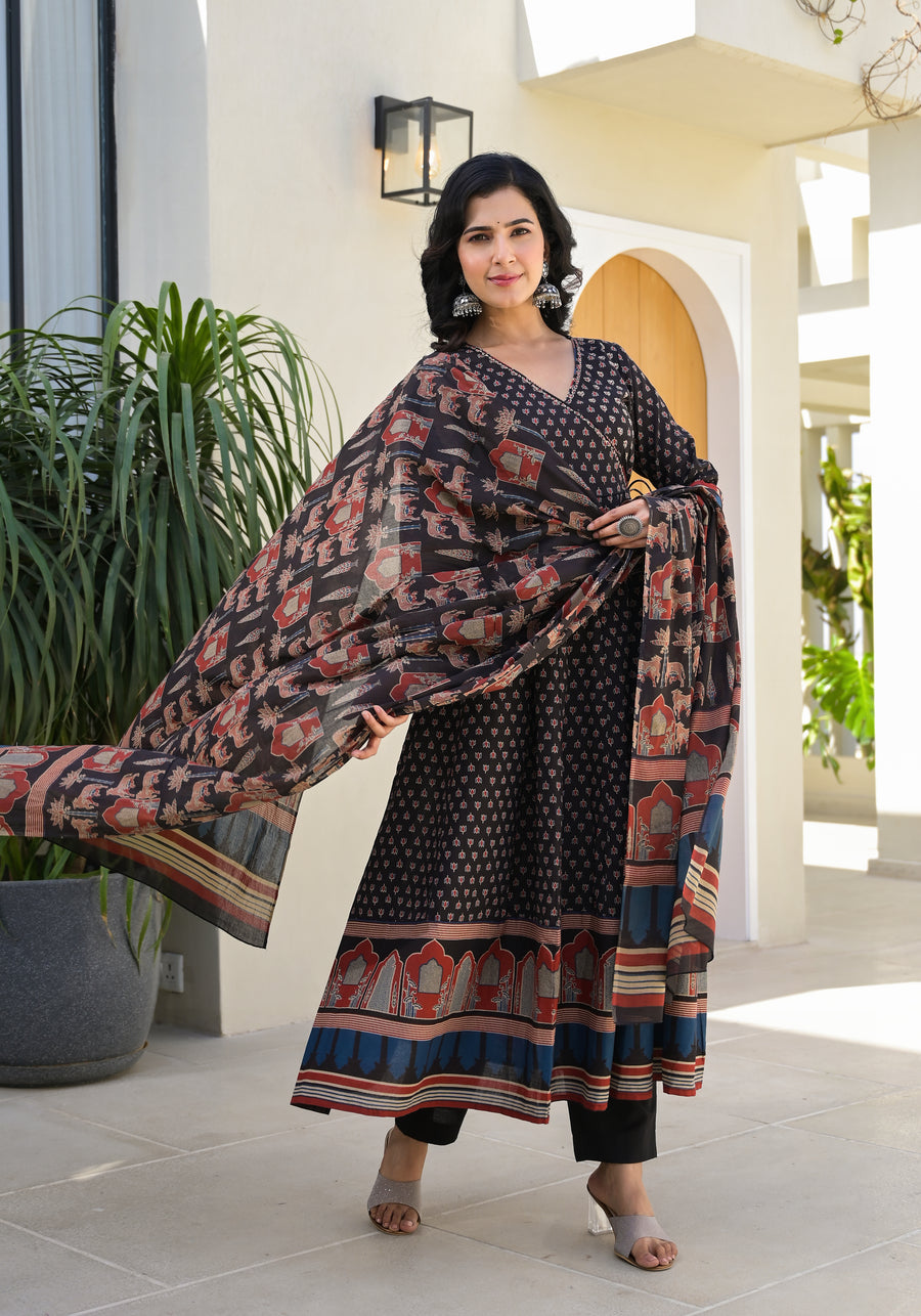 BLACK BRIJ BHUMI PRINT SUIT SET