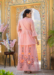 Women Floral Printed Regular Chanderi Cotton Kurti with Skirt & With Dupatta