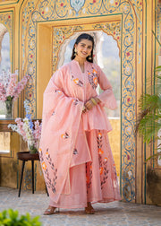 Women Floral Printed Regular Chanderi Cotton Kurti with Skirt & With Dupatta