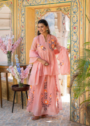Women Floral Printed Regular Chanderi Cotton Kurti with Skirt & With Dupatta