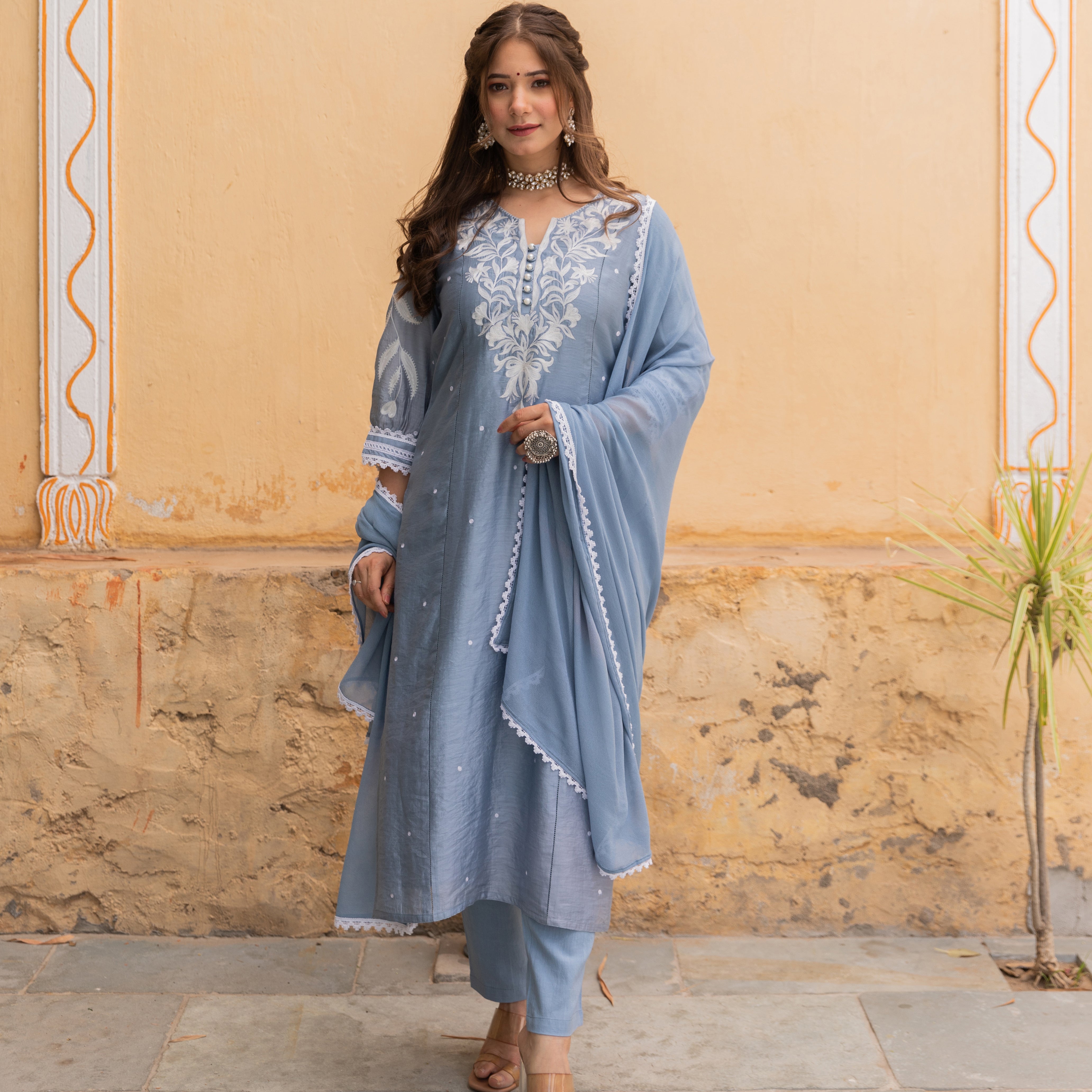 GREY SILK SUIT SET
