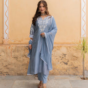 GREY SILK SUIT SET
