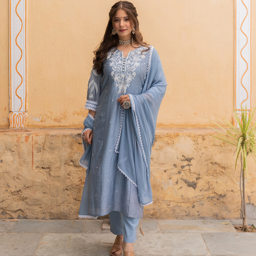 GREY SILK SUIT SET
