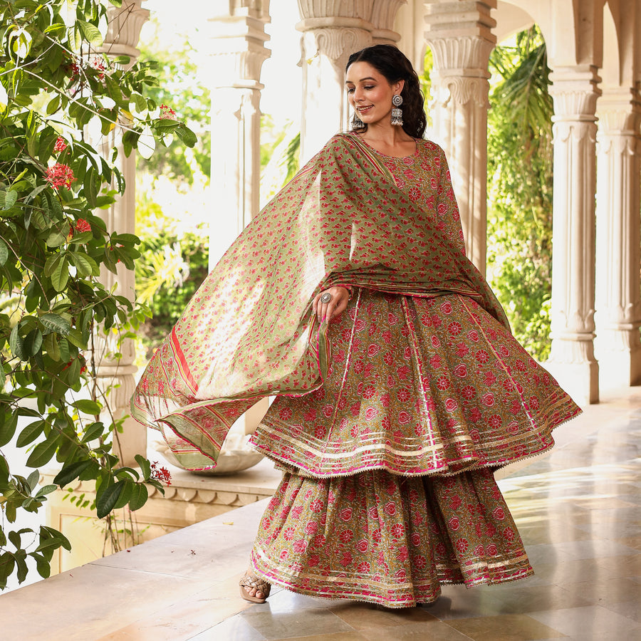 GREEN SHARARA SUIT SET