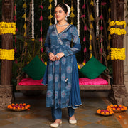 BLUE MUSLIN FESTIVE SUIT SET