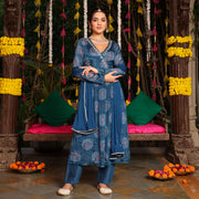 BLUE MUSLIN FESTIVE SUIT SET