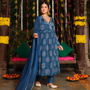 BLUE MUSLIN FESTIVE SUIT SET