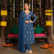 BLUE MUSLIN FESTIVE SUIT SET