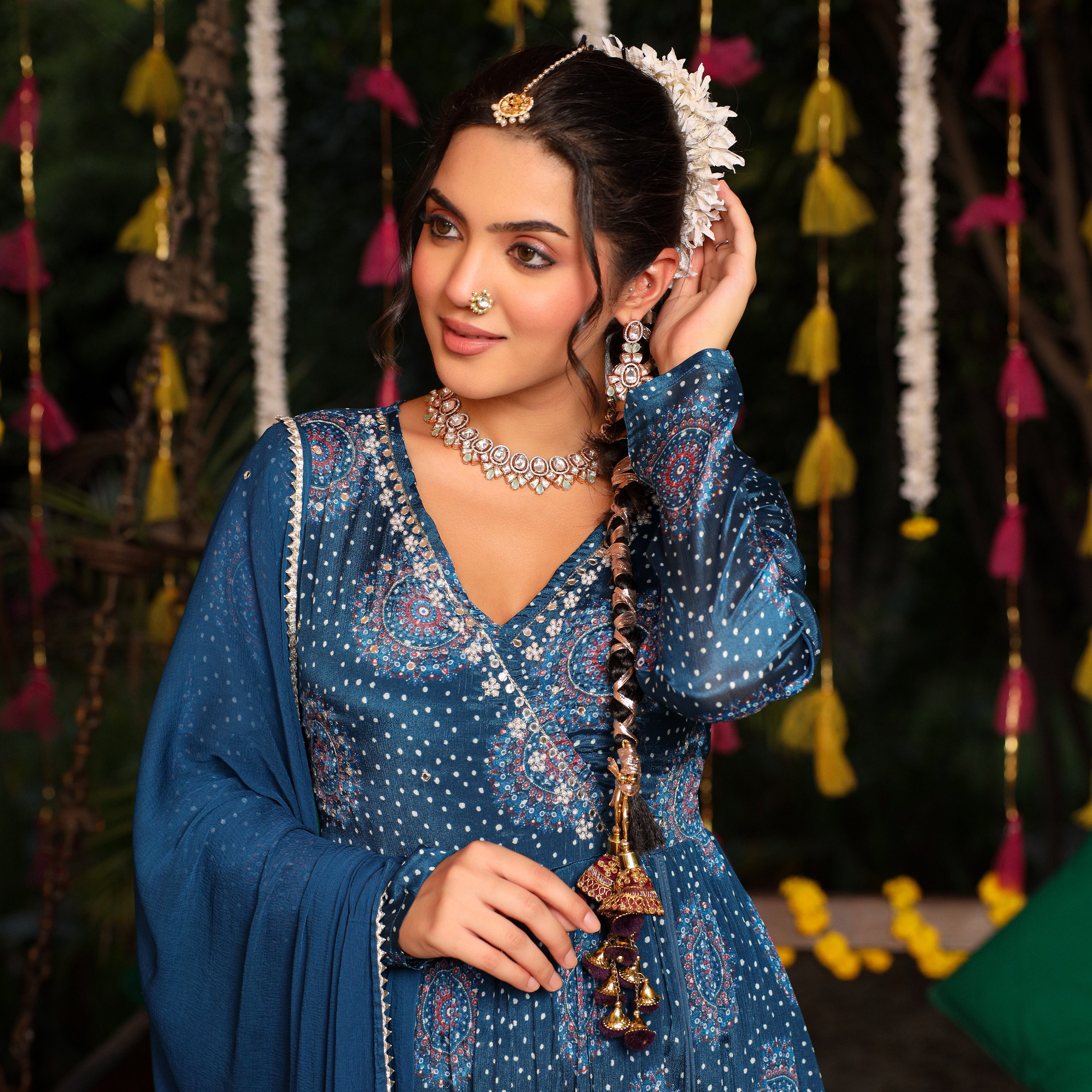 BLUE MUSLIN FESTIVE SUIT SET