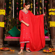 RED NEW MUSLIN SUIT SET