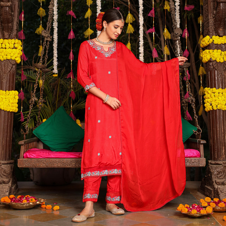 RED NEW MUSLIN SUIT SET