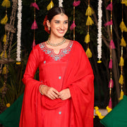 RED NEW MUSLIN SUIT SET